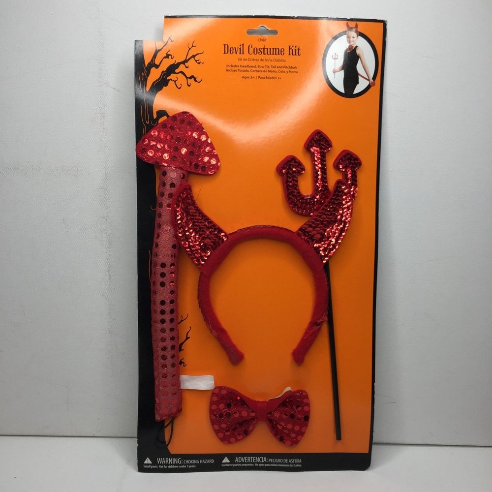 Halloween Child Red Devil Costume Kit Horns Headband Bow Tie Tail Pitchfork